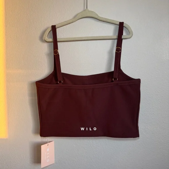 NWT Wilo Brown Ribbed Tank Top Sports Bra Women size Medium M - Picture 2 of 7